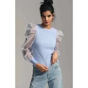 DOLAN Left Coast Blue Puff Sleeve Blouse Size Small